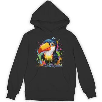 カラフルなペンキの飛沫を持つ小さなオオハシ パーカー - Kawaiitshirt