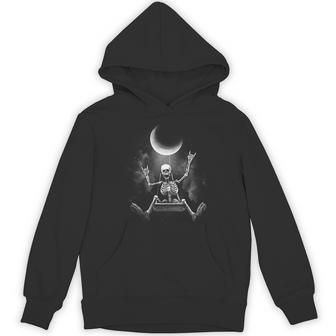 スケルトンロックオンムーン不気味なハロウィンロックバンド 怖い 長袖tシャツ パーカー - Kawaiitshirt