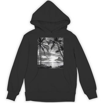 ヤシの木の白黒写真 夕焼けビンテージ写真 パーカー - Kawaiitshirt
