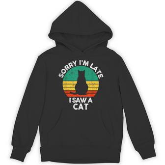 レトロ ヴィンテージorry I'm Late Iaw A Cat かわいい 猫好き パーカー - Kawaiitshirt