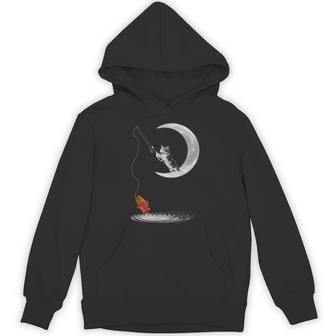 三日月で釣りをする猫 面白い猫愛好家 フィッシャー パーカー - Kawaiitshirt