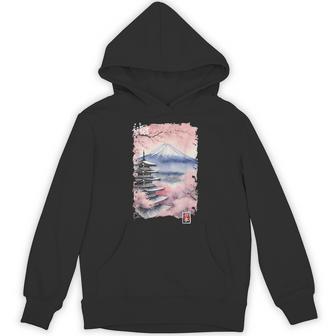 富士山 日本 桜 ヴィンテージ アニメ アート ピンク パーカー - Kawaiitshirt