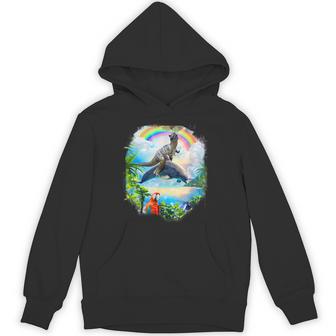 恐竜 ライディング イルカ レインボー イルカ パーカー - Kawaiitshirt
