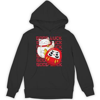 招き猫 招き猫だるま Kawaii Good Luck パーカー - Kawaiitshirt