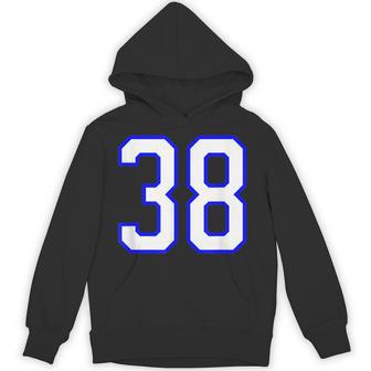 数字 38 Thirty Eight スポーツジャージ ホワイト ブルー 誕生日年齢 パーカー - Kawaiitshirt