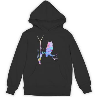 水彩フクロウsiitingツリーバードウォッチングアートバード パーカー - Kawaiitshirt