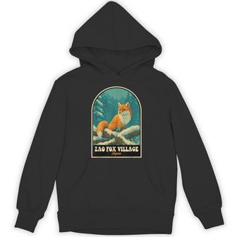 蔵王キツネ村 日本 – ヴィンテージ雪に覆われたキツネアート パーカー - Kawaiitshirt