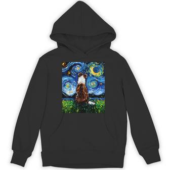 赤いボーダーコリー 星月夜犬 アートワーク パーカー - Kawaiitshirt