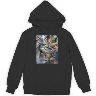 面白い猫が市場で魚を盗む猫好きの楽しみ。 パーカー - Kawaiitshirt