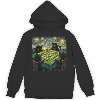 麻雀ファンゴッホスタイルで遊ぶ猫 麻雀カジノプレーヤー パーカー - Kawaiitshirt