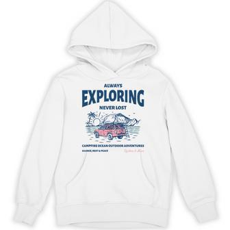 Always Exploring Campfire Ocean Outdoor ビーチライフグラフィック パーカー - Kawaiitshirt