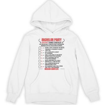Bachelor Party Matching Checklist Groom's Dare Gag Men's Hoodie - Thegiftio UK