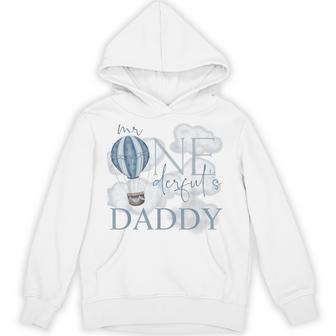 Daddy Of Mr Onederful Hot Air Balloon Blue 1St Birthday Boy Hoodie - Thegiftio UK
