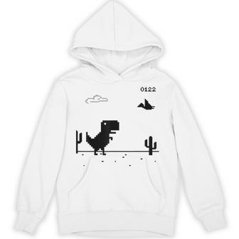 Dino T-Rex 恐竜 ピクセルゲーム インターネットなし オフライン 面白い 男性 パーカー - Kawaiitshirt