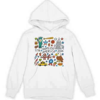 Doodle Happy 250 America Patriotic Kids 1776-2026 Hoodie - Thegiftio UK