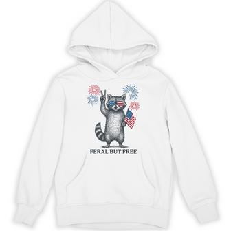 Feral But Free Raccoon Feral And Free 4Th Of July Hoodie - Thegiftio UK