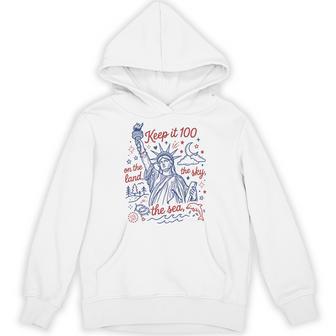 Keep It 100 Liberty On The Land The Sea The Sky 4Th Of July Hoodie - Thegiftio UK