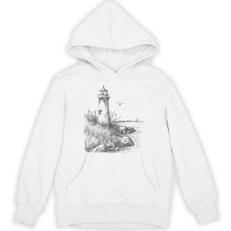 Lighthouse Vintage Light Tower Seaside Nautical House Sketch Hoodie - Thegiftio UK