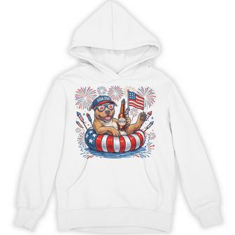 Pitbull Patriotic Dog Beer Drinking 4Th Of July Hoodie - Thegiftio UK