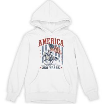 Preppy Retro Stripes America Cowboy Rodeo 250 Years Us Flag Hoodie - Thegiftio UK