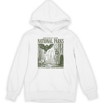 Protect Our National Parks Mothman Cryptid Weirdcore Horror Hoodie - Thegiftio UK