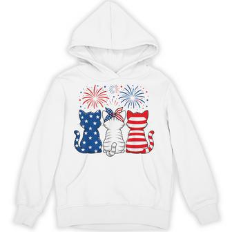 Red Blue White Cute Cats Usa Flag 4Th Of July Cat Lovers Hoodie - Monsterry