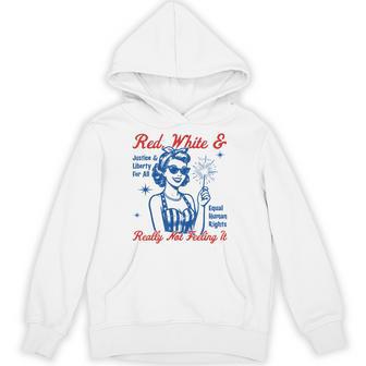 Red White & Really Not Feeling It Vintage Patriotic Satire Hoodie - Thegiftio UK