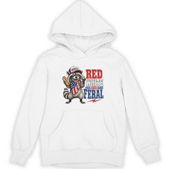 Red White And Feral Raccoon 4Th Of July Patriotic Cute Hoodie - Thegiftio UK