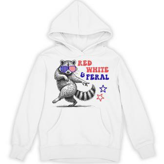 Red White And Feral Raccoon 4Th Of July Hoodie - Thegiftio UK