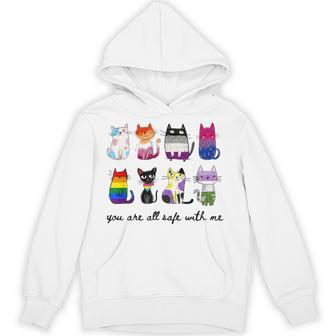 You Are All Safe With Me Cute Cat Pride Month Lgbt Support Hoodie - Monsterry