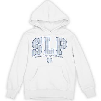 Slp Speech Language Pathology Gingham Work Speech Therapist Hoodie - Thegiftio UK