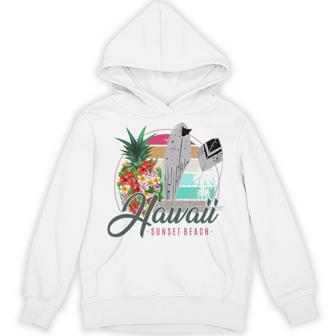 Sunset Beach Hawaii、サーフィンサーフボードレトロ、バックプリント 長袖tシャツ パーカー - Kawaiitshirt