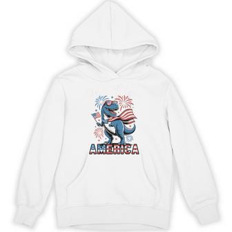 Toddler Boy God Bless America 4Th July Dinosaur Patriotic Hoodie - Thegiftio UK