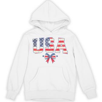 Usa 4Th Of July Coquette Bow American Flag Patriotic Hoodie - Thegiftio UK