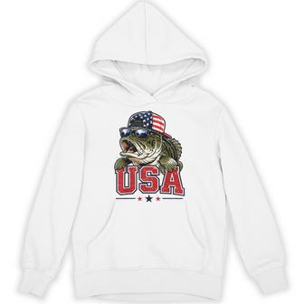 Usa Boys 4Th July Fishing American Flag Bass Fish Patriotic Hoodie - Thegiftio UK