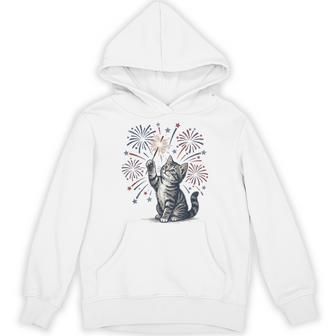 Vintage Patriotic Cat Sparkler 4Th Of July Hoodie - Thegiftio UK