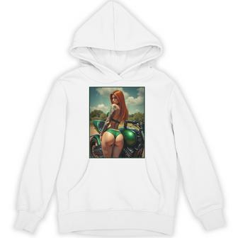バックプリントtシャツ セクシーな赤毛ピンナップガール&バイク パーカー - Kawaiitshirt