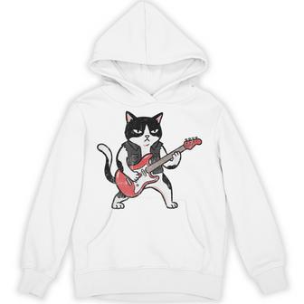 ベースギターを弾く 面白い ロック猫 バンド ミュージシャン ベーシスト 動物 パーカー - Kawaiitshirt