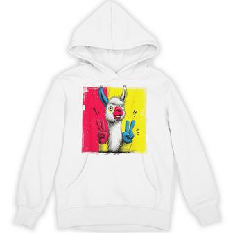 ラマ ダブルピース レトロ ポップ キャラクター グラフィック サイン ジェスチャー パーカー - Kawaiitshirt