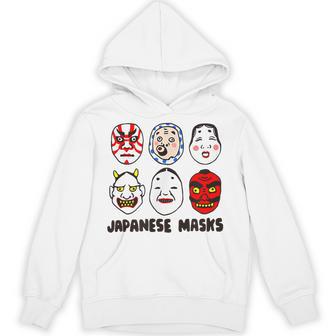 日本のお面 デフォルメ イラスト 和風ポップデザイン Japanese Masks アート パーカー - Kawaiitshirt