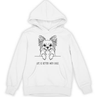 犬と一緒なら人生はもっと良くなる チワワ ラインアート ロングコートチワワ タイプ1 パーカー - Kawaiitshirt