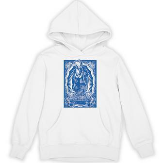 聖母マリア メキシカンブランケット アート ブルー バンダナ プリント ロイヤル パーカー - Kawaiitshirt