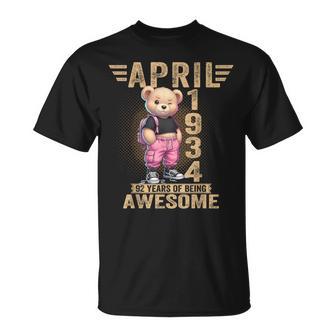 1934年4月 92歳の誕生日 92歳のテディベア Being Awesome Tシャツ - Kawaiitshirt