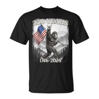 250 Years 1776–2026 Bigfoot & Flag American Patriotic T-Shirt - Monsterry