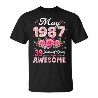 39歳 1987年5月 花柄 39歳 誕生日 男性 女性 Tシャツ - Kawaiitshirt