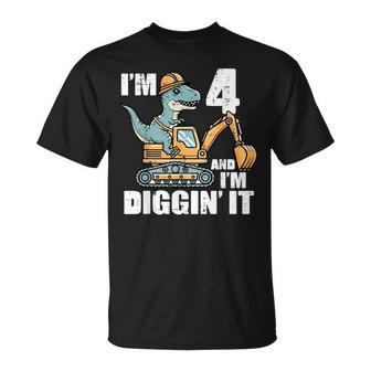 Im 4 And Diggin It Dino Excavator 4Th Birthday Trex Boys Kid T-Shirt - Thegiftio UK