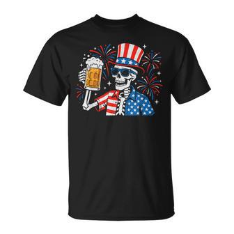 4Th Of July Patriotic Skeleton Beer American Usa Party T-Shirt - Thegiftio UK