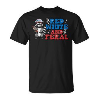 4Th Of July Raccoon White Red Feral Patriotic Kids T-Shirt - Thegiftio UK