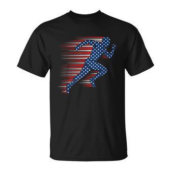 4Th Of July Running American Flag Runner Red White Blue T-Shirt - Thegiftio UK