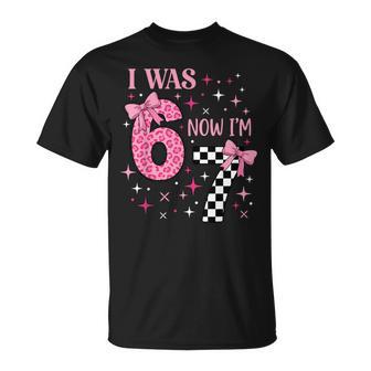 I Was 6 Now I'm 7 67 7Th Birthday Girl Coquette Bow T-Shirt - Thegiftio